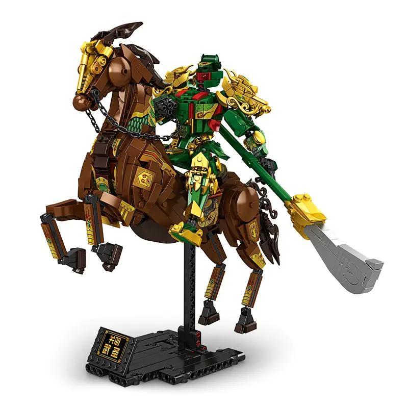 Mô hình Mech Quan Vũ cưỡi ngựa chiến MingDi K2025, đồ chơi lắp ráp Tam Quốc cho bé trai 6 tuổi, 1259 chi tiết