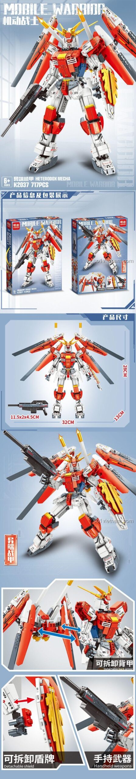 Mô hình đồ chơi lắp ghép MinGDi K2037 Chiến Binh Cơ Động: Mecha Tấn Công, 717 mảnh, cho bé 6 tuổi