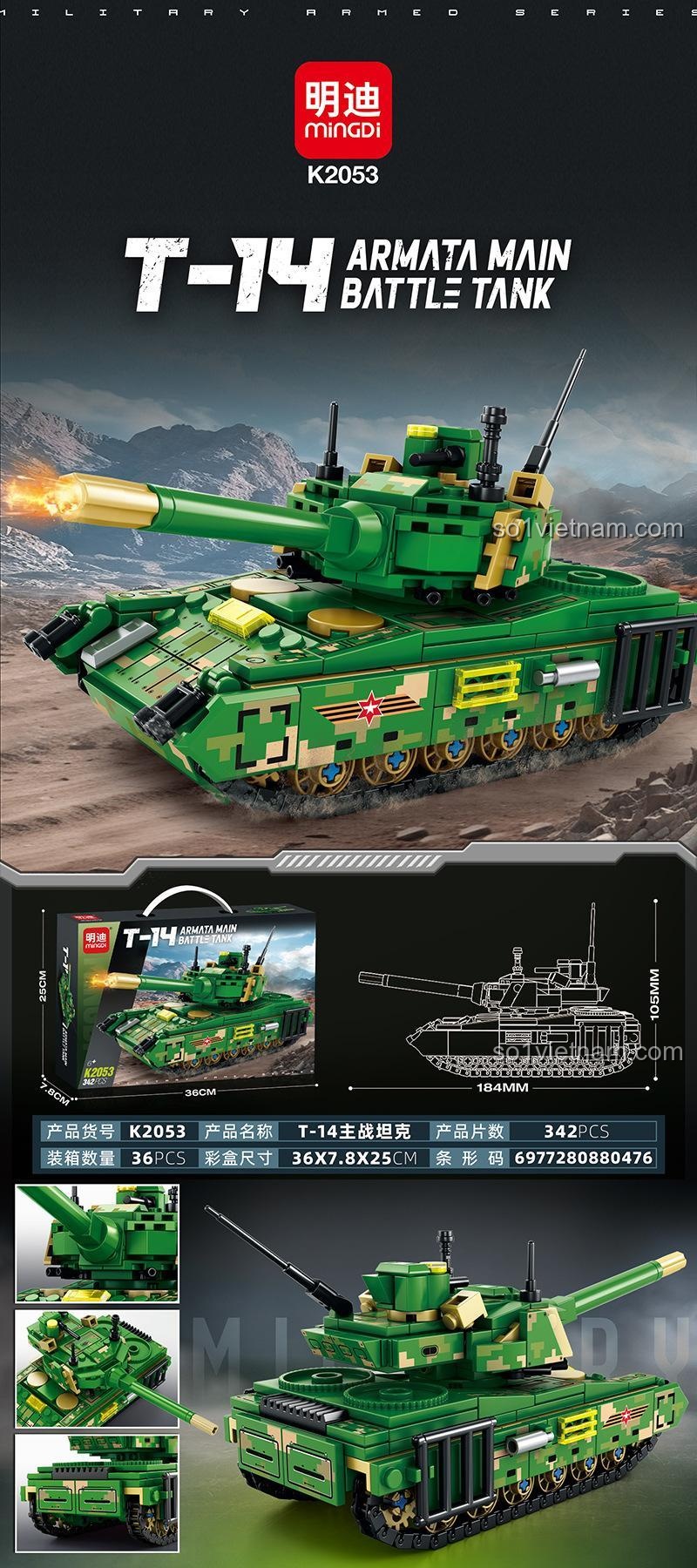 Mô hình đồ chơi mô hình K2053 Xe Tăng Chủ Lực T-14 Armata với 342 chi tiết, đồ chơi lắp ghép phát triển tư duy cho bé trai 6 tuổi, giá rẻ.