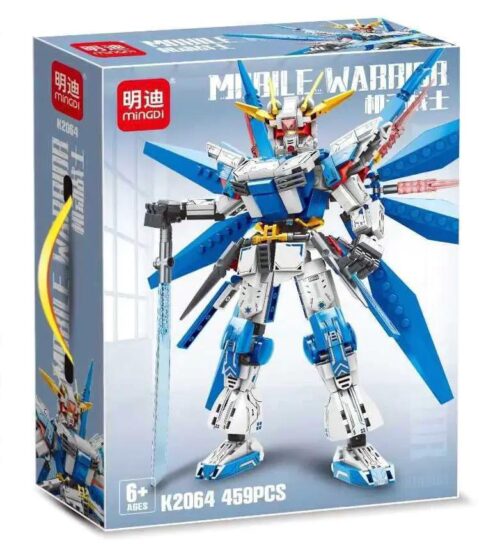 Mô hình Robot Gundam Mobile Warrior K2064 của MingDi, 459 chi tiết, màu xanh trắng vàng, phù hợp cho bé 6 tuổi
