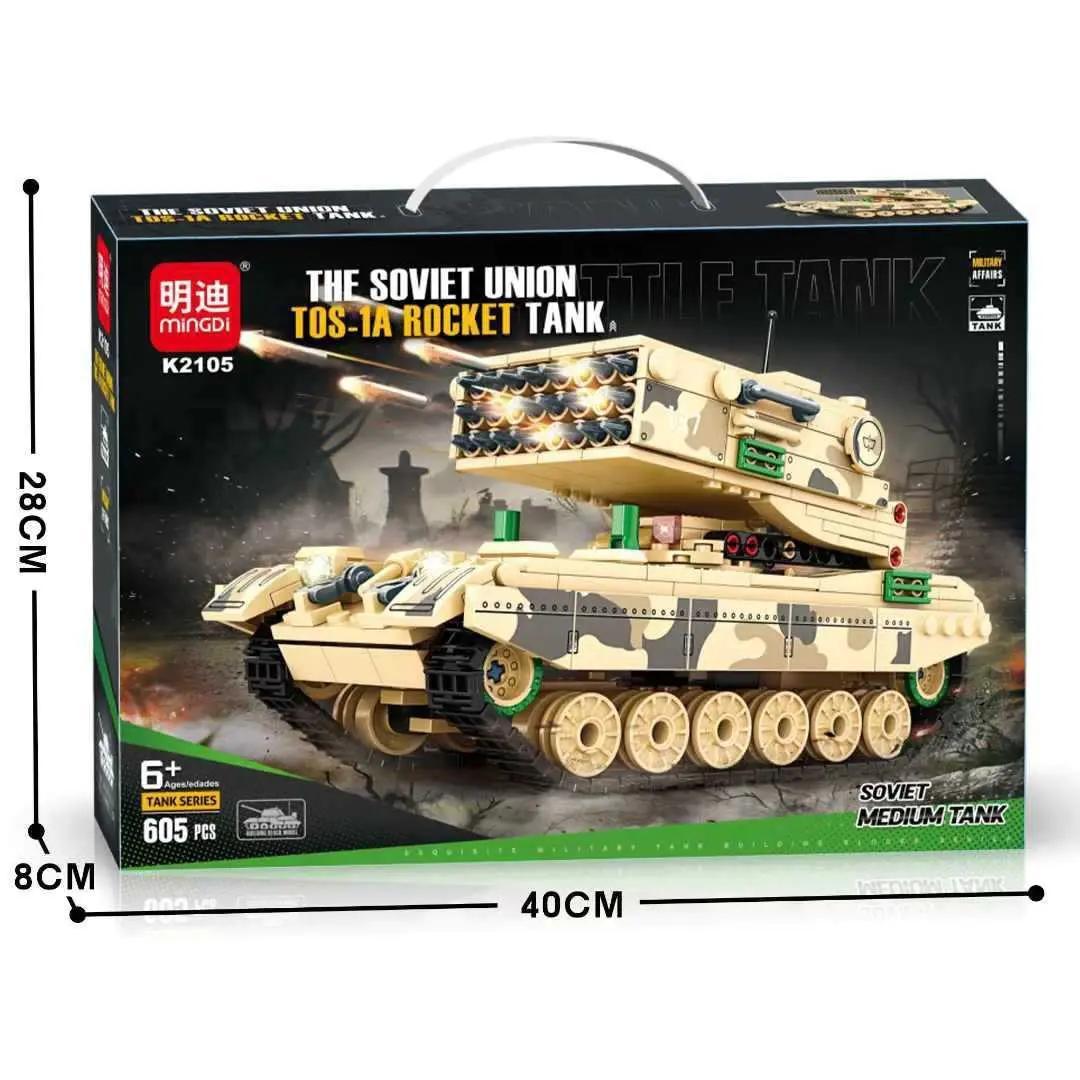 Bộ lắp ghép Xe Tăng Phóng Hỏa Tiễn TOS-1A Mingdi K2105, đồ chơi lắp ráp quân sự cho con trai 6 tuổi, giá tốt.