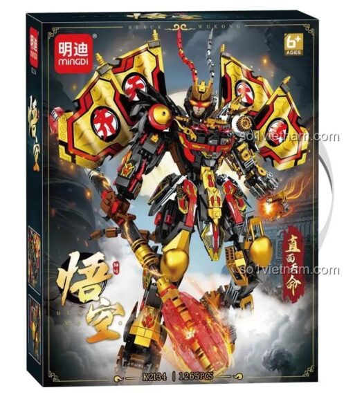 Hộp bộ đồ chơi Tôn Ngộ Không Chiến Đấu LeiBao K2134, đồ chơi mô hình Robot Khỉ Vua có đèn LED, chất lượng cao