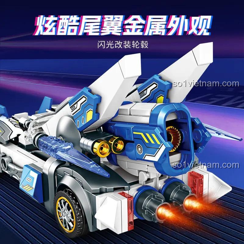 Xe Đua Xung Lực minGDi K2221 với đuôi kim loại - Đồ chơi mô hình xe đua tốc độ cao, bộ lắp ghép STEM cho bé trai 6 tuổi