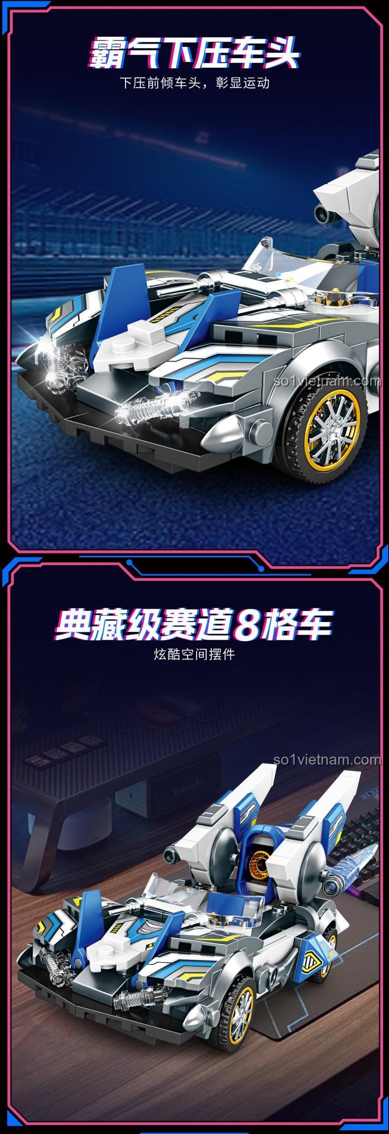 Xe Đua Xung Lực minGDi K2221 với thiết kế tinh tế - Đồ chơi lắp ráp xe đua tương lai, bộ STEM cho bé trai 6 tuổi