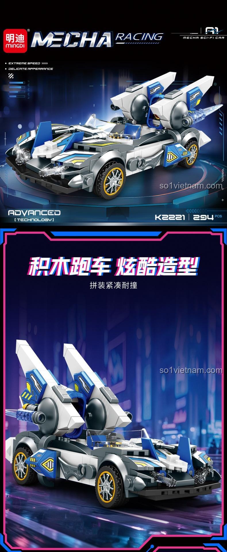 Xe Đua Xung Lực minGDi K2221 với thiết kế tinh xảo - Đồ chơi lắp ráp xe đua tương lai, bộ STEM cho bé trai 6 tuổi