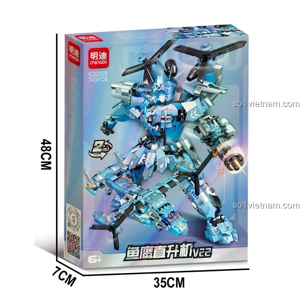 Hộp đồ chơi lắp ráp Mingdi K3008 Trực thăng Osprey V22 Mecha, bộ xếp hình Robot biến hình V22 743 chi tiết, chất lượng cao