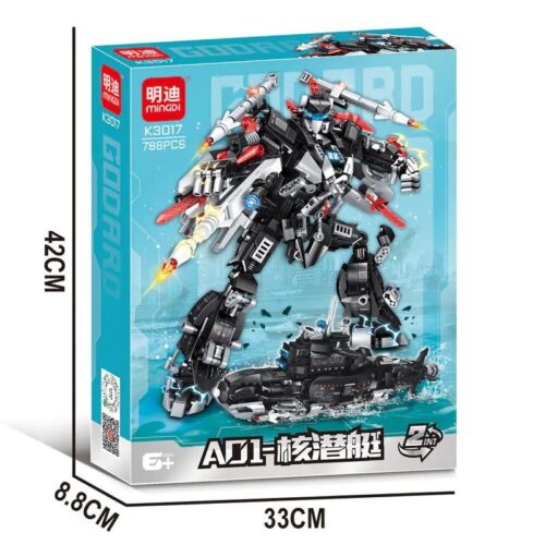 Bộ lắp ghép MINGDI K3017 Tàu Ngầm Hạt Nhân A01 788 mảnh, có thể lắp ráp thành 2 mẫu: Tàu ngầm và Robot chiến đấu, phù hợp cho bé trai 6 tuổi, đồ chơi giáo dục STEM