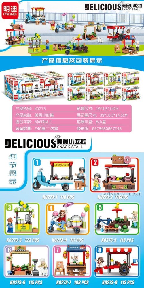 Bộ đồ chơi Quán Ăn Vặt K0273 Mingdi Leibao K0273-1, xe bánh rán, giá rẻ cho bé gái 6 tuổi