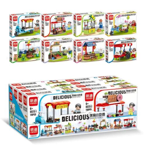 Bộ lắp ghép Quán Ăn Vặt Đường Phố Mingdi Leibao K0273, 925 mảnh ghép, lắp được 8 kiểu, giá tốt cho bé gái 6 tuổi