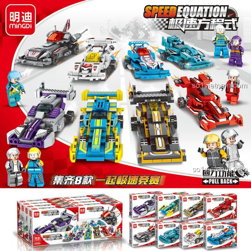 Xe đua công thức Mingdi K0282, đồ chơi lắp ráp xe đua kéo lùi, bộ đồ chơi xe đua F1 cho bé trai 6 tuổi.
