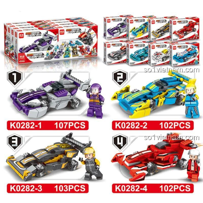 Bộ lắp ghép Xe đua F1 Mingdi K0282, đồ chơi mô hình xe đua công thức, bộ đồ chơi xe đua kéo lùi cho bé trai 6 tuổi.