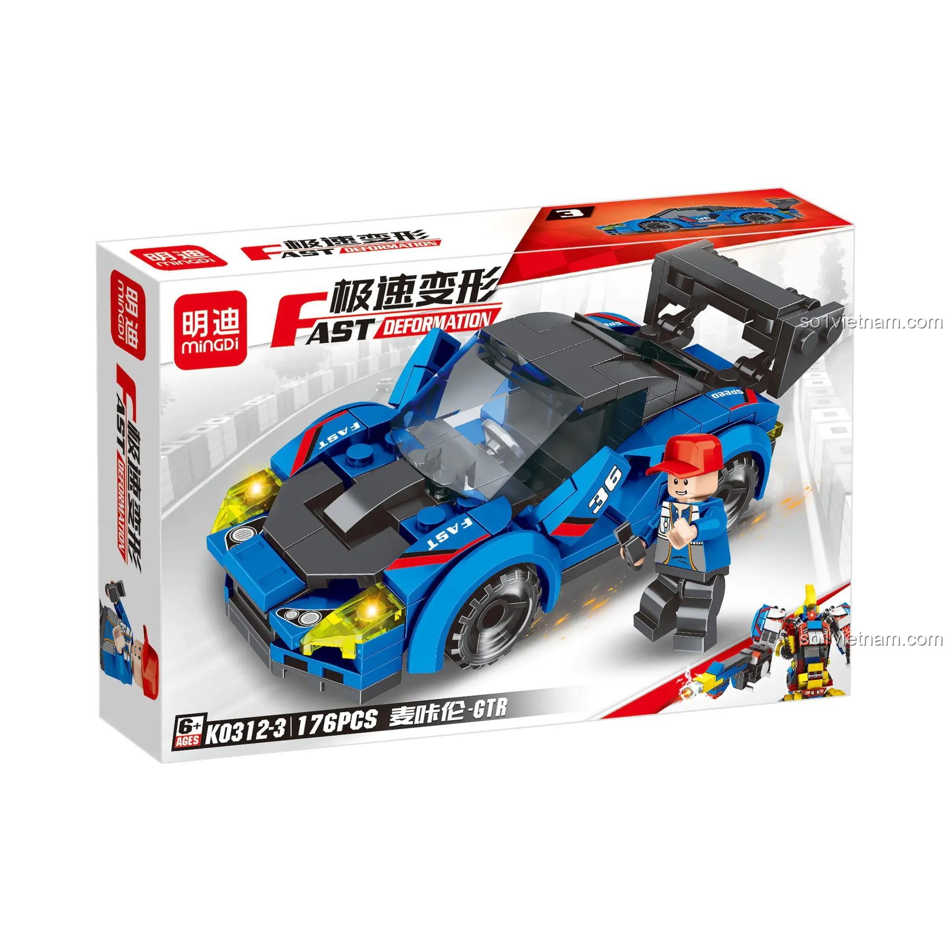 Xe đua biến hình Mingdi K0312-3 màu xanh dương, đáng tiền cho bé trai 6 tuổi