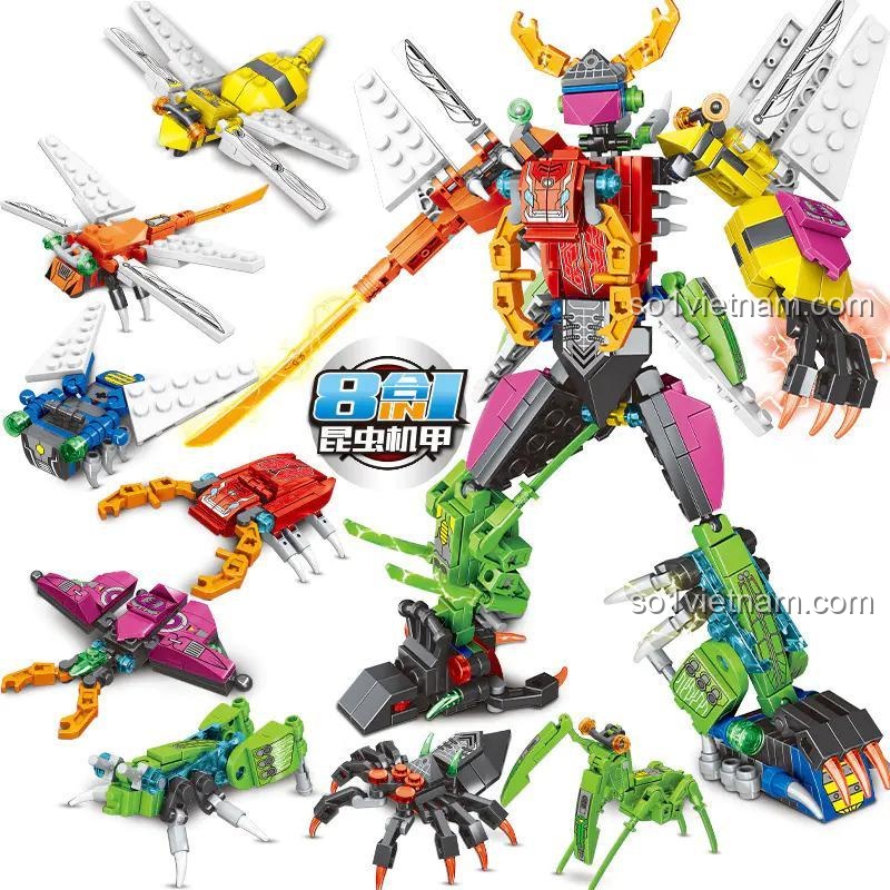 Đồ chơi lắp ráp Mingdi Leibao K0373 Robot Côn Trùng 8 Trong 1, thể hiện khả năng biến hình đa dạng từ 8 mẫu côn trùng riêng biệt, kích thích sáng tạo cho bé trai 6 tuổi.