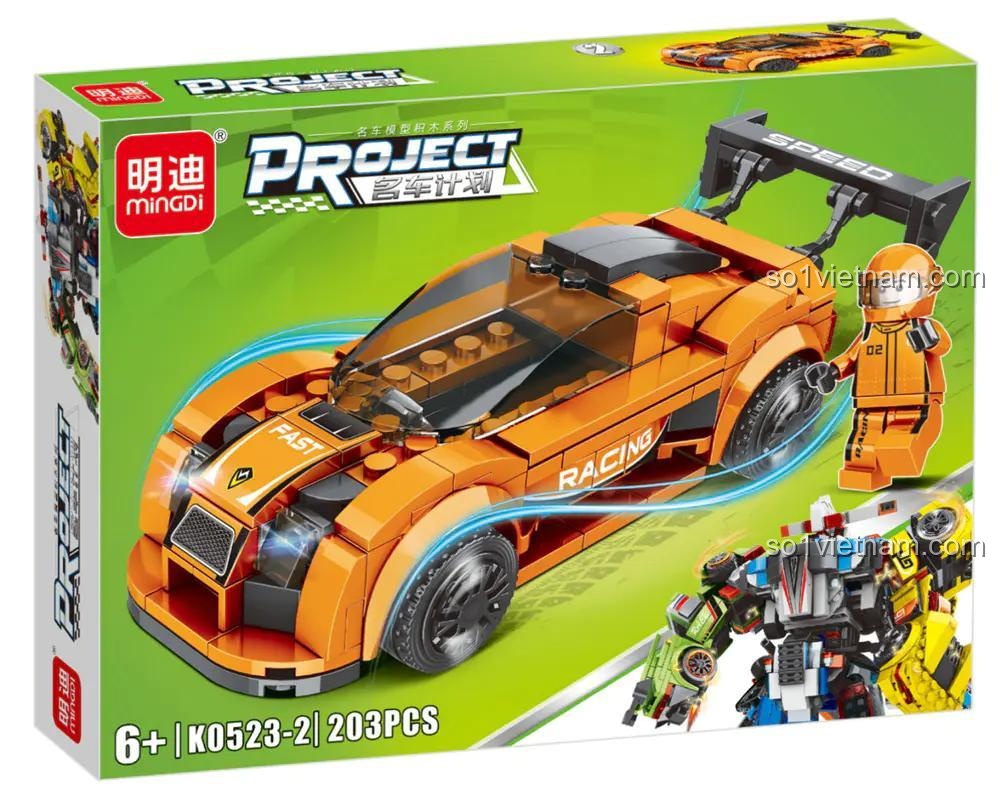 Đồ chơi mô hình Xe Đua Biến Hình LeiBao K0523, siêu xe cam số 02, rèn luyện khéo léo ngón tay