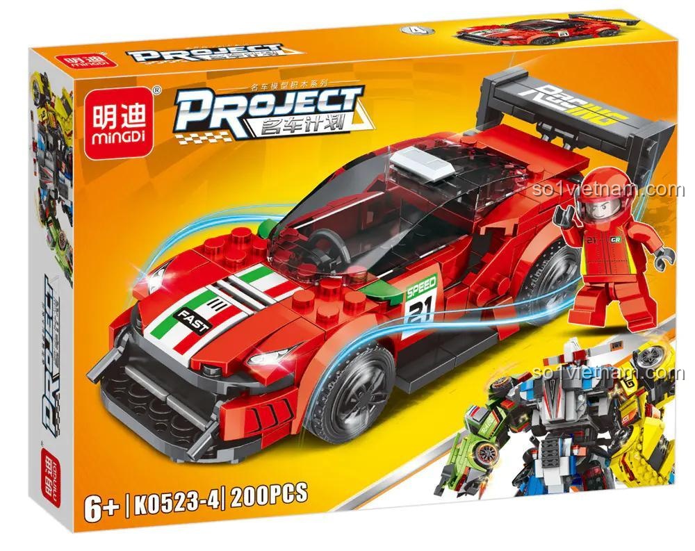 LeiBao K0523 Robot Chiến Đấu Hợp Thể, siêu xe đỏ số 21, đồ chơi cho bé trai 6 tuổi