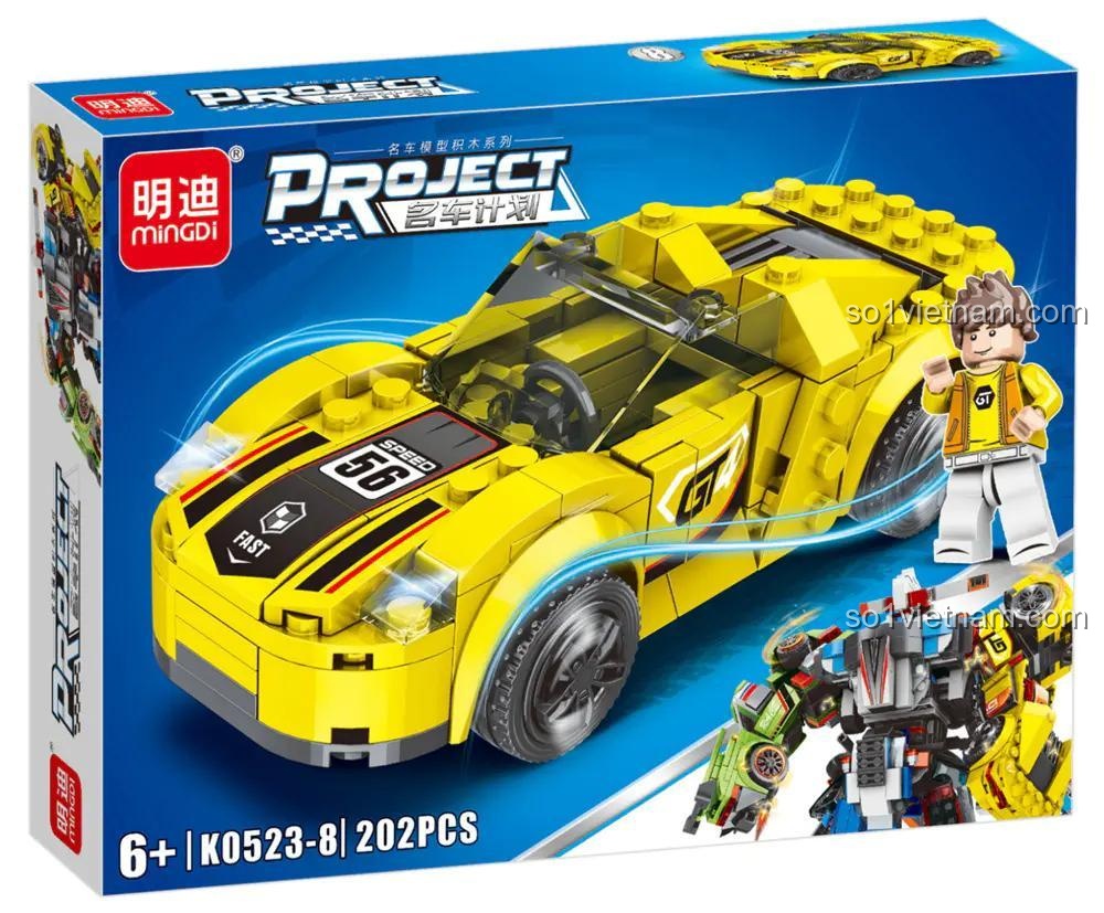 Mô Hình Xe Đua Robot K0523, siêu xe vàng số 56, đồ chơi lắp ráp cho bé trai, rèn luyện kiên nhẫn