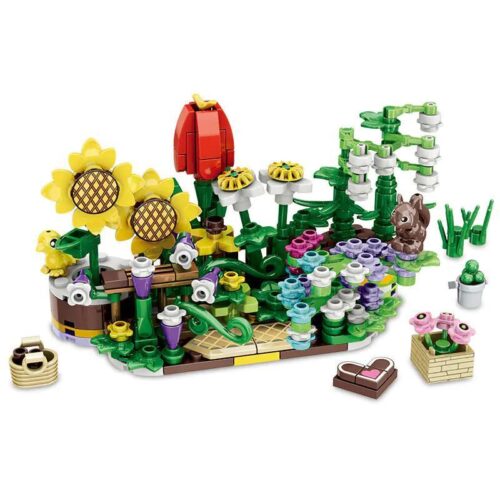 Bộ lắp ghép Vườn hoa minGDi K0535 với 429 chi tiết, mô hình hoa hướng dương, hoa tulip, hoa baby's breath, hoa lily of the valley, hoa cúc nhỏ, cây tre may mắn, cây cam, hoa glory buổi sáng, cảnh quan Nhật Bản, đồ chơi lắp ráp cho bé gái 6 tuổi, giá tốt