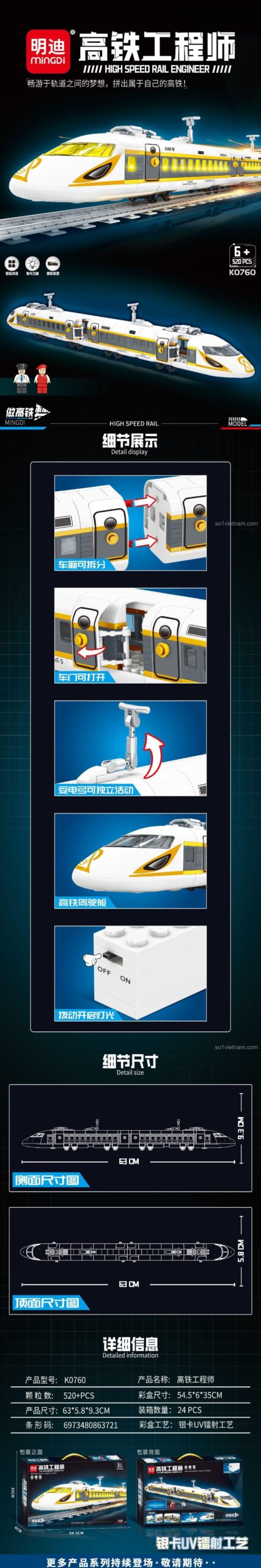 đồ chơi mô hình Tàu Hỏa Cao Tốc Leibao K0760 520 chi tiết, chất lượng cao, cho bé trai 6 tuổi.