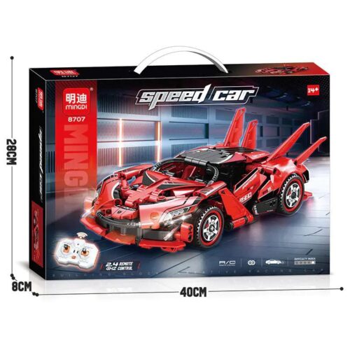 Hộp sản phẩm Mingi 8707 Xe Đua Tốc Độ Điều Khiển Từ Xa, bộ lắp ráp xe đua tốc độ cao cho bé trai 14 tuổi, có đèn LED và tần số 2.4Ghz