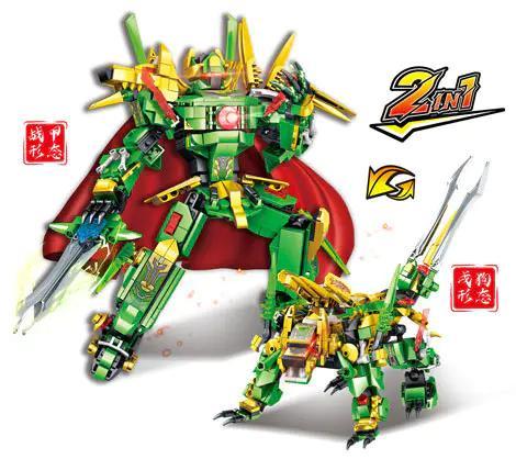 Mô hình Robot chiến đấu Zodiac Signs Mecha: Mậu Tuất K0764 của Mingi, 563 mảnh, 2 kiểu lắp ráp, màu xanh lá và vàng, phù hợp cho bé trai 6 tuổi