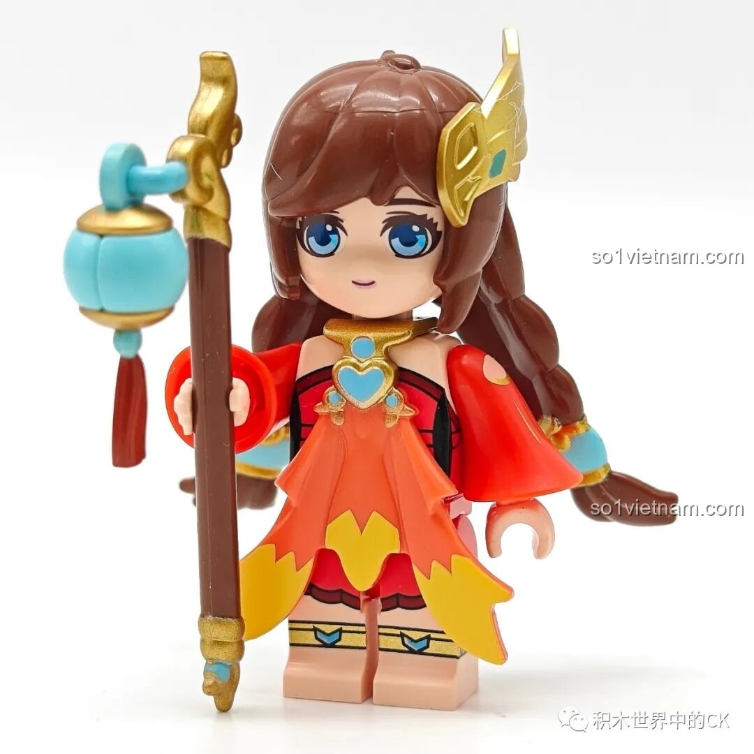 Minifigure Đại Kiều xinh đẹp trong bộ Qman 78002, cầm cây trượng lồng đèn, một figure chibi Vương Giả Vinh Diệu đáng yêu.