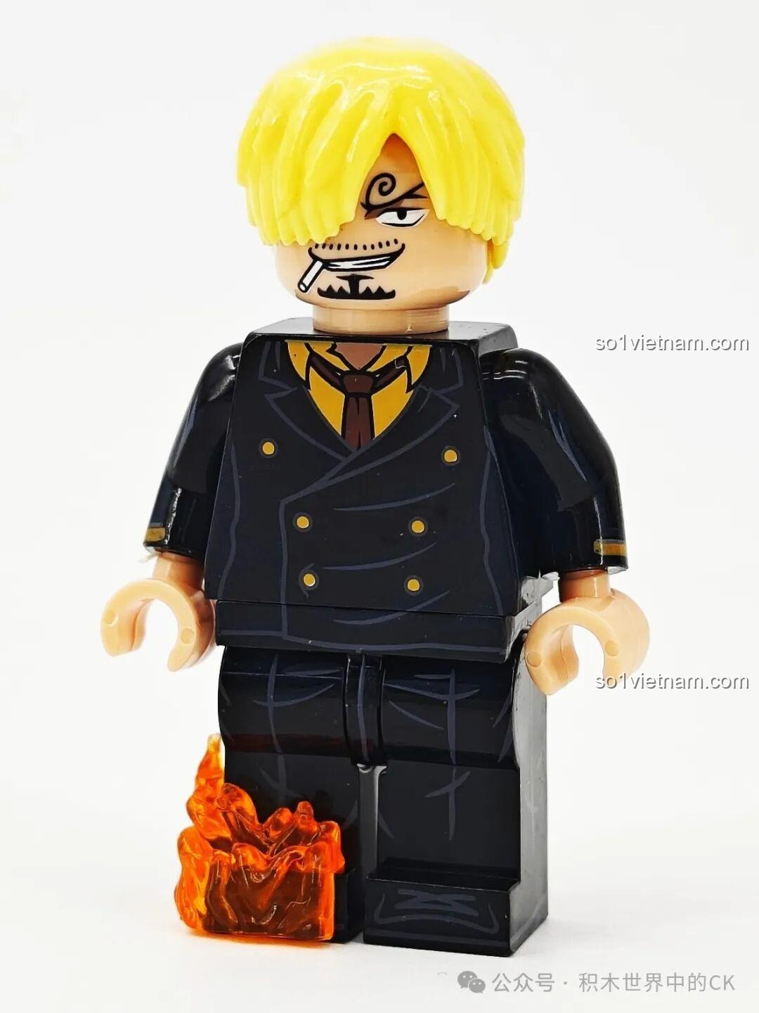 Minifigure Sanji với hiệu ứng lửa dưới chân nhìn từ bên cạnh