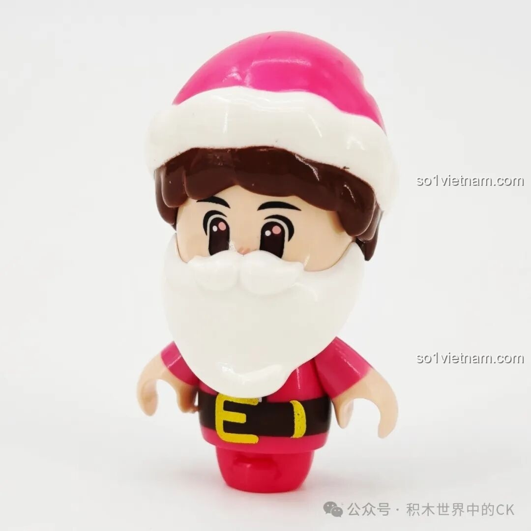 Minifigure Ông Già Noel đáng yêu từ bộ lắp ghép SEMBO 605042 Hộp nhạc đèn và hoa, với chi tiết mũ và râu trắng.