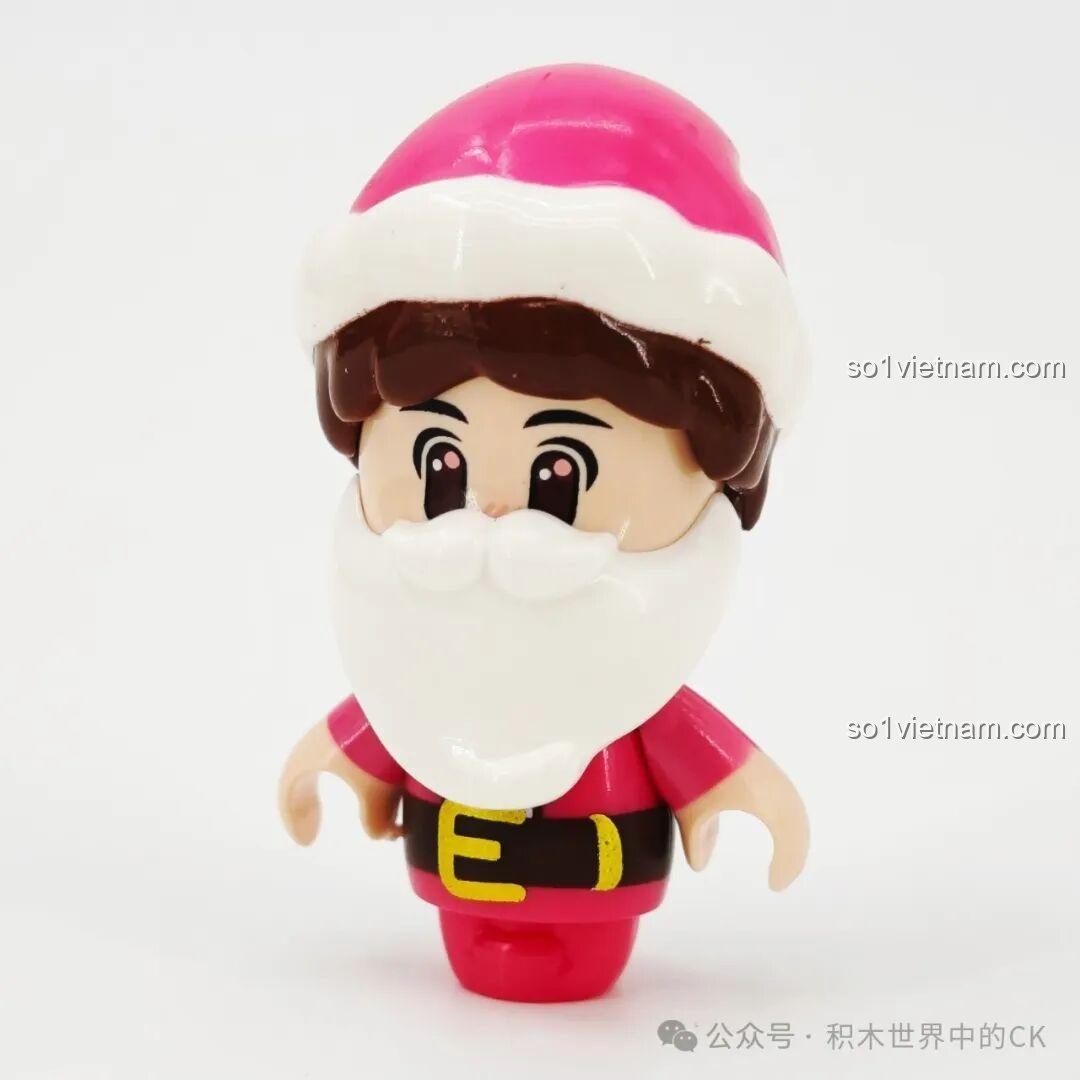 Minifigure Ông Già Noel đáng yêu, một phần của bộ lắp ghép Giáng Sinh SEMBO 605042, với mũ và râu trắng.