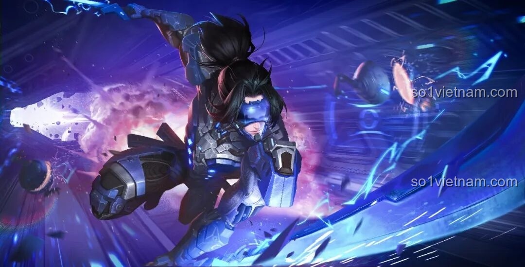 Hình ảnh nhân vật Miyamoto Musashi Kỷ Nguyên Tương Lai trong game Honor of Kings, nguồn cảm hứng cho mô hình Keeppley 78033.