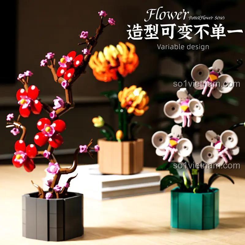 MJ 13035 Chậu Hoa Lan trang trí sang trọng bộ lắp ghép đồ chơi mô hình cho bé gái 12 tuổi