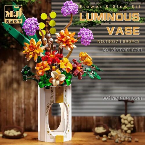 Mô hình Lọ Hoa Lắp Ráp Có Đèn MJ 13037, đồ chơi mô hình trang trí bàn làm việc, giá tốt.