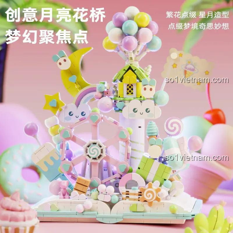 Chi tiết tinh xảo của bộ lắp ghép Vòng Quay Kẹo Ngọt 13065, chất lượng cao, màu sắc tươi tắn