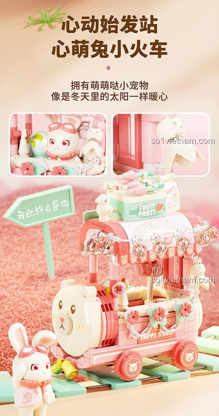 Quá trình lắp ráp mô hình tàu hỏa thỏ ngọt ngào, bộ lắp ghép 404 chi tiết, đồ chơi sáng tạo cho bé gái 14 tuổi, giá tốt