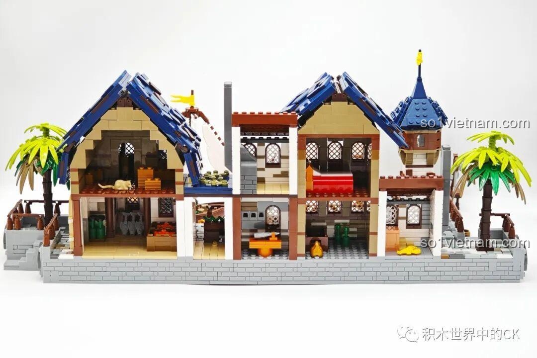 Mô hình cắt ngang ngôi nhà thứ hai của JIESTAR 89152 Cảng Trung Cổ, hiển thị các phòng.