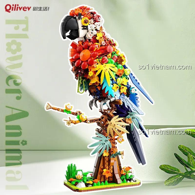 Mô hình chim vẹt hoa Qilivev Q16003 lắp ráp chi tiết, sắc nét, màu sắc rực rỡ