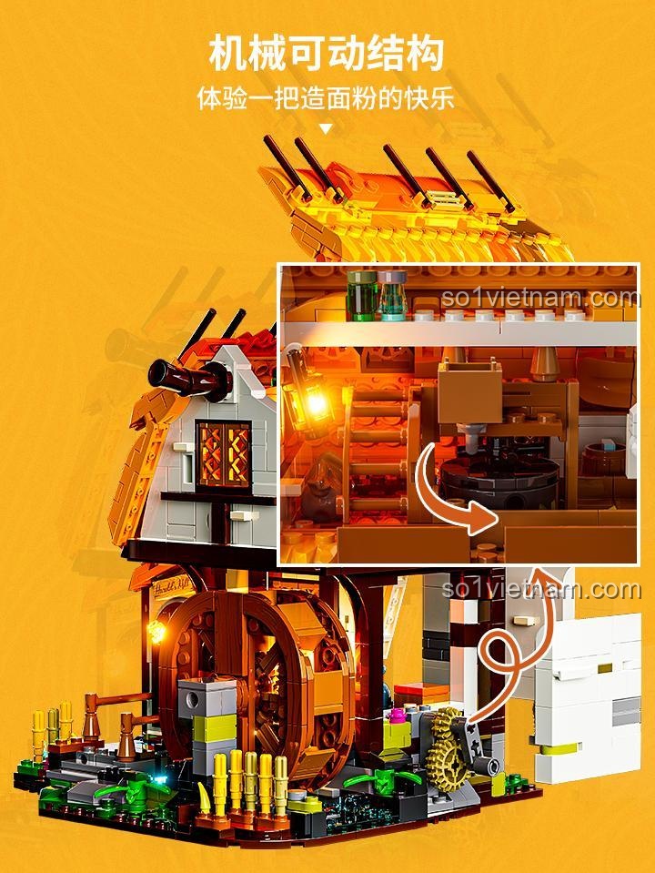 Phụ kiện đi kèm Cối Xay Gió Trung Cổ F9061 Funwhole, bao gồm xe cút kít và chó