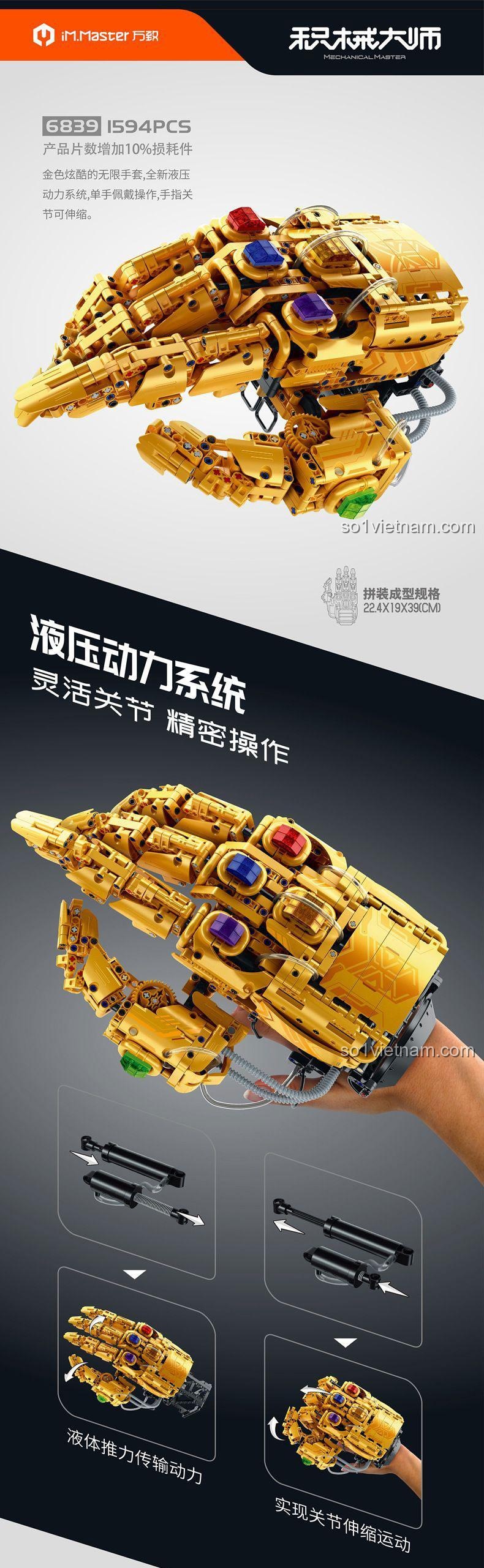 Chi tiết mô hình Găng Tay Vô Cực Thanos IM.Master 6839, đồ chơi lắp ráp 1594 mảnh