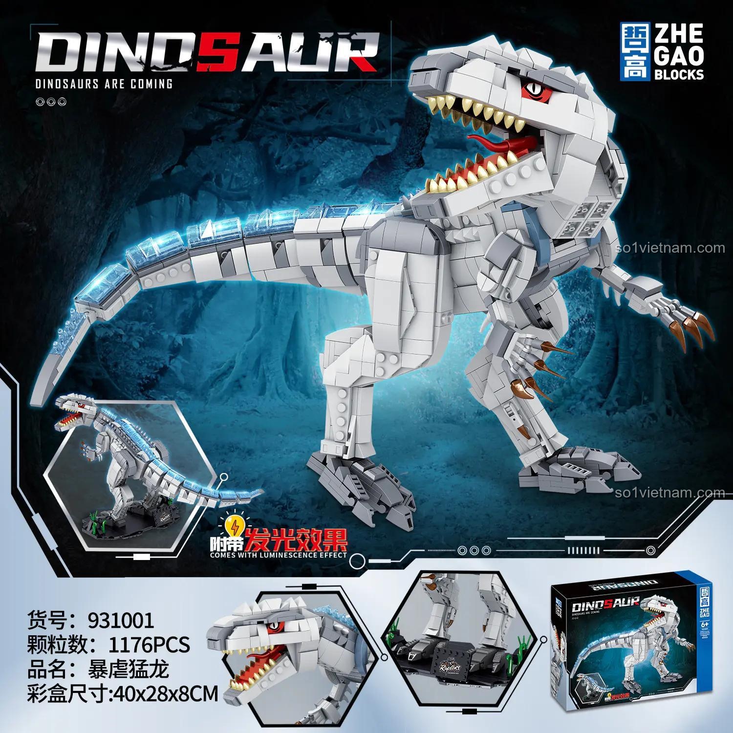 Mô hình khủng long bạo chúa ZHEGAO 931001 lắp ráp chi tiết, đồ chơi xếp hình khủng long T-Rex, đồ chơi giáo dục cho bé trai 6 tuổi