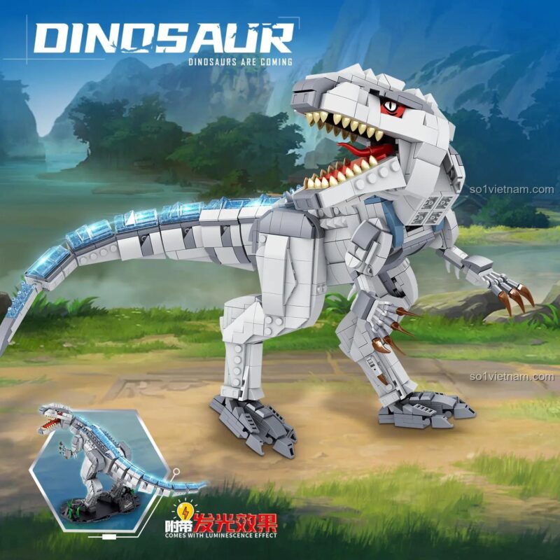 Mô hình khủng long bạo chúa ZHEGAO 931001 phát sáng, đồ chơi xếp hình khủng long T-Rex, đồ chơi giáo dục cho bé trai 6 tuổi