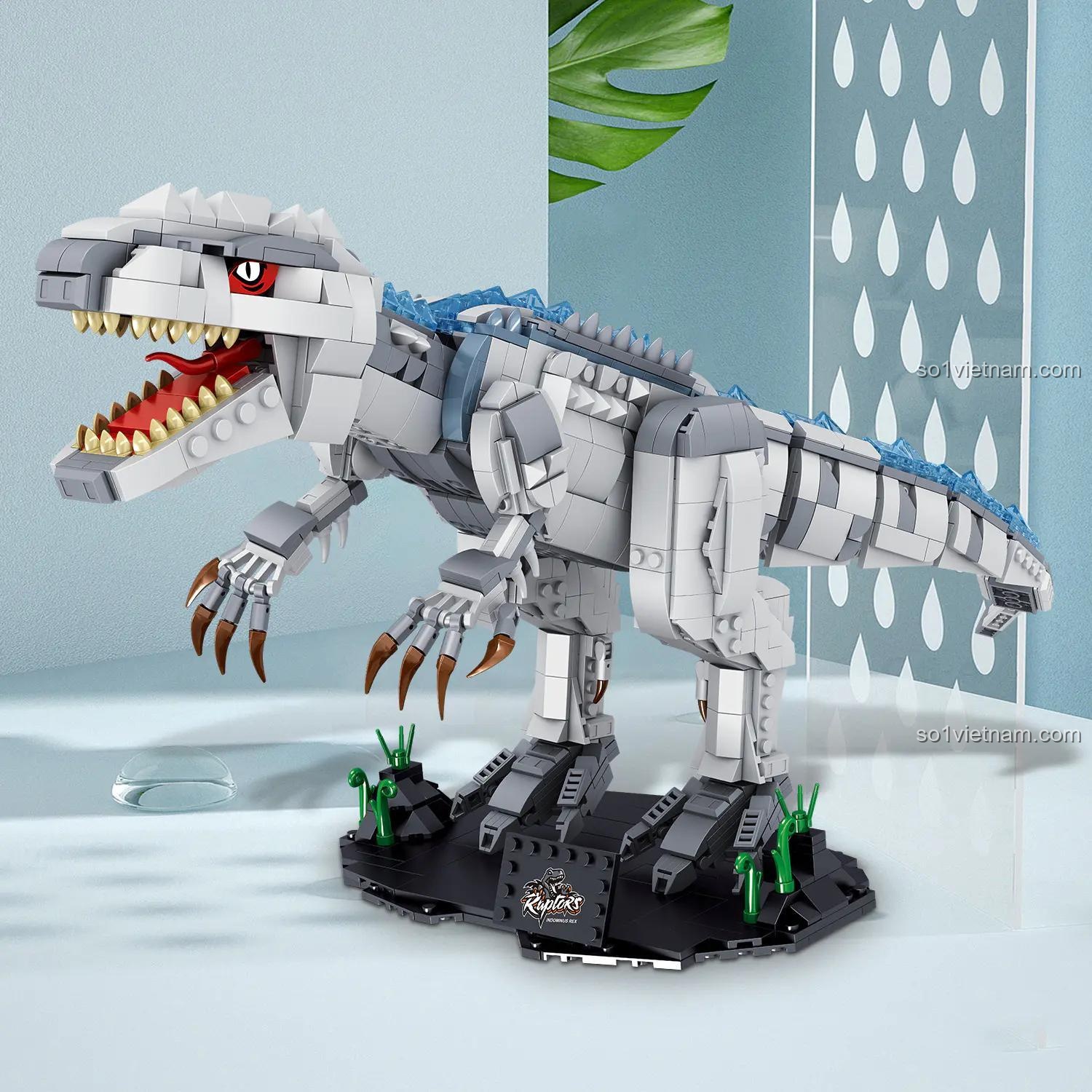 Mô hình khủng long bạo chúa ZHEGAO 931001 với đèn LED, đồ chơi xếp hình khủng long T-Rex, đồ chơi giáo dục cho bé trai 6 tuổi