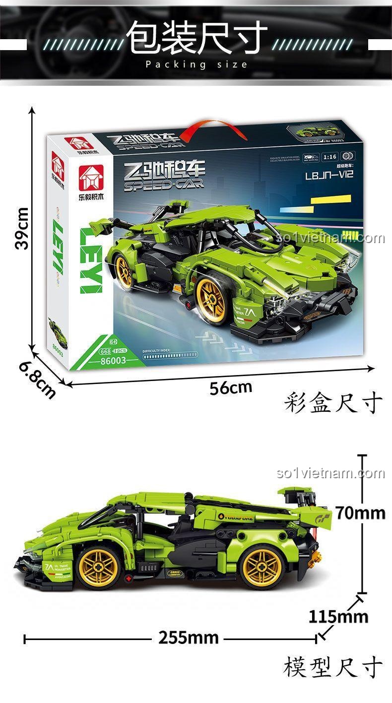 Mô hình Lamborghini V12 Vision GT với chức năng kéo lùi, xe đua tốc độ, đồ chơi lắp ghép cho bé trai 6 tuổi
