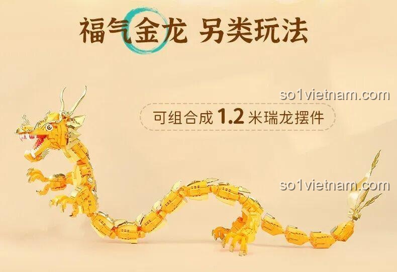 Mô hình lắp ráp thứ hai của bộ Keeppley K19908: Rồng Vàng Dáng Dài 1.2m, một tính năng 2 trong 1 độc đáo.