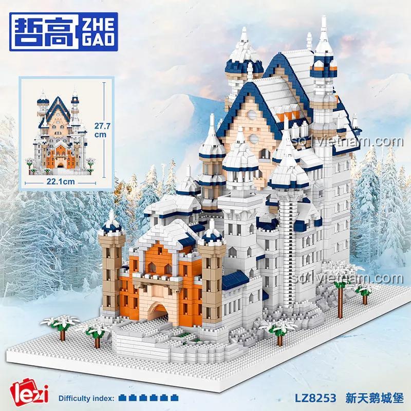 Kích thước mô hình Lâu đài Thiên Nga Mới ZHEGAO LZ8253 22.1x27.7cm