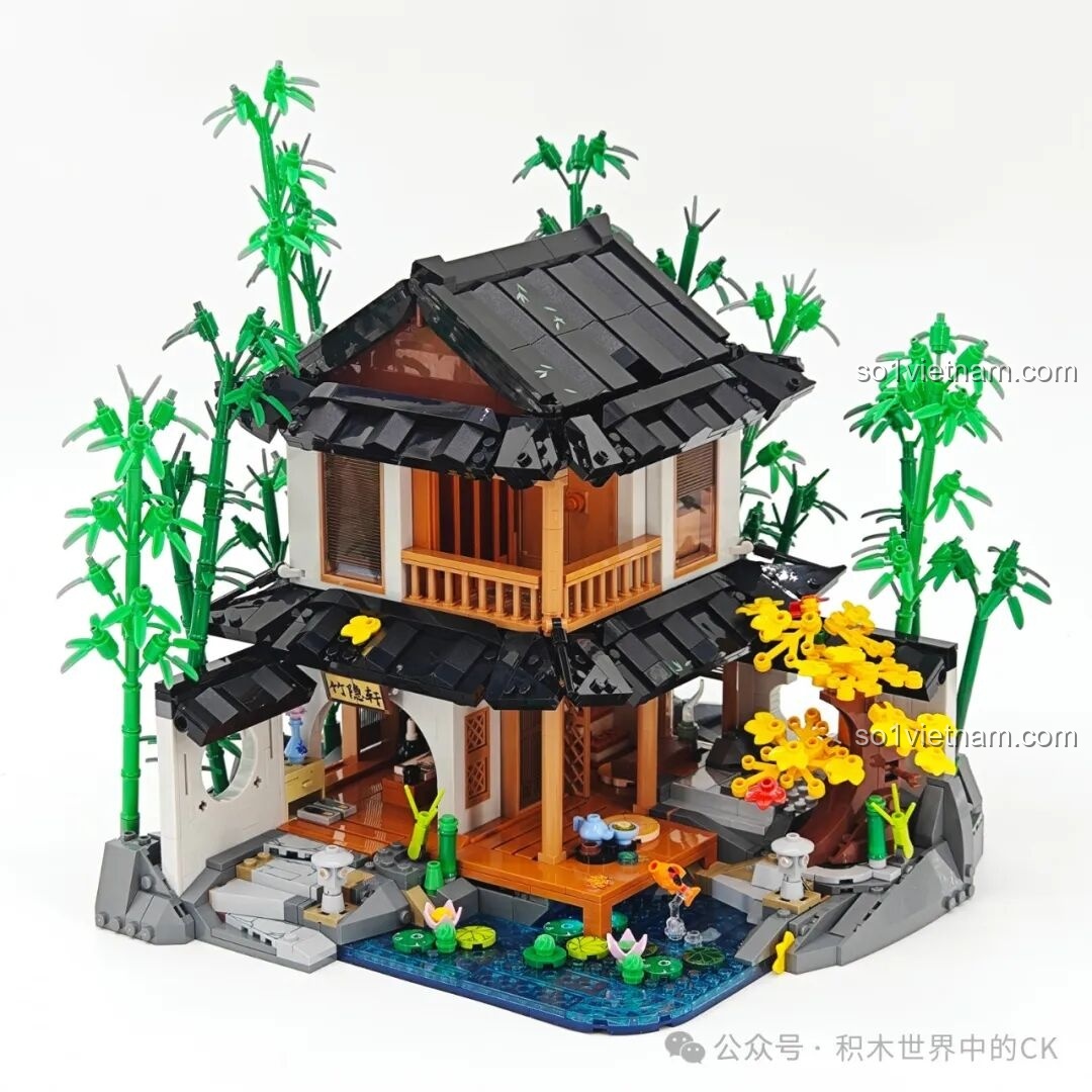 Mô hình Lumibricks L9075 Nhà Trọ Rừng Trúc hoàn thiện với đầy đủ các chi tiết kiến trúc, cây cối và cảnh quan.