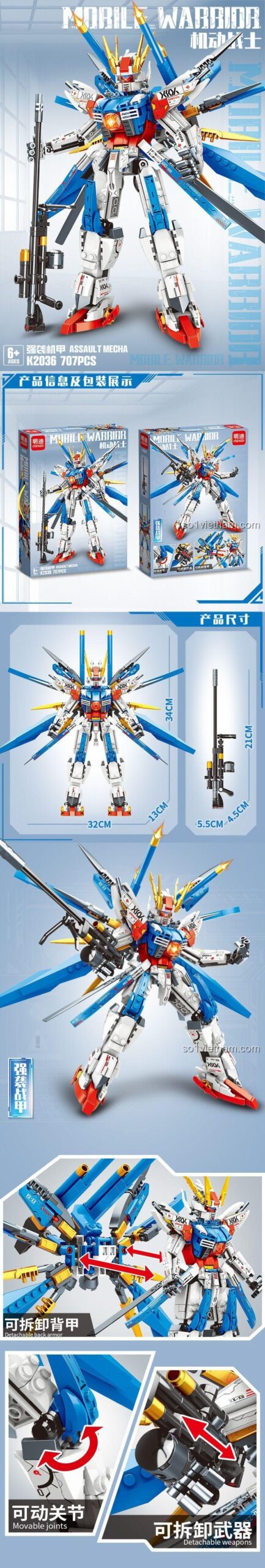 Chi tiết lắp ráp mô hình robot Cường Tập Cơ Giáp K2036, bộ đồ chơi lắp ráp 707 mảnh, đồ chơi xây dựng cho bé trai