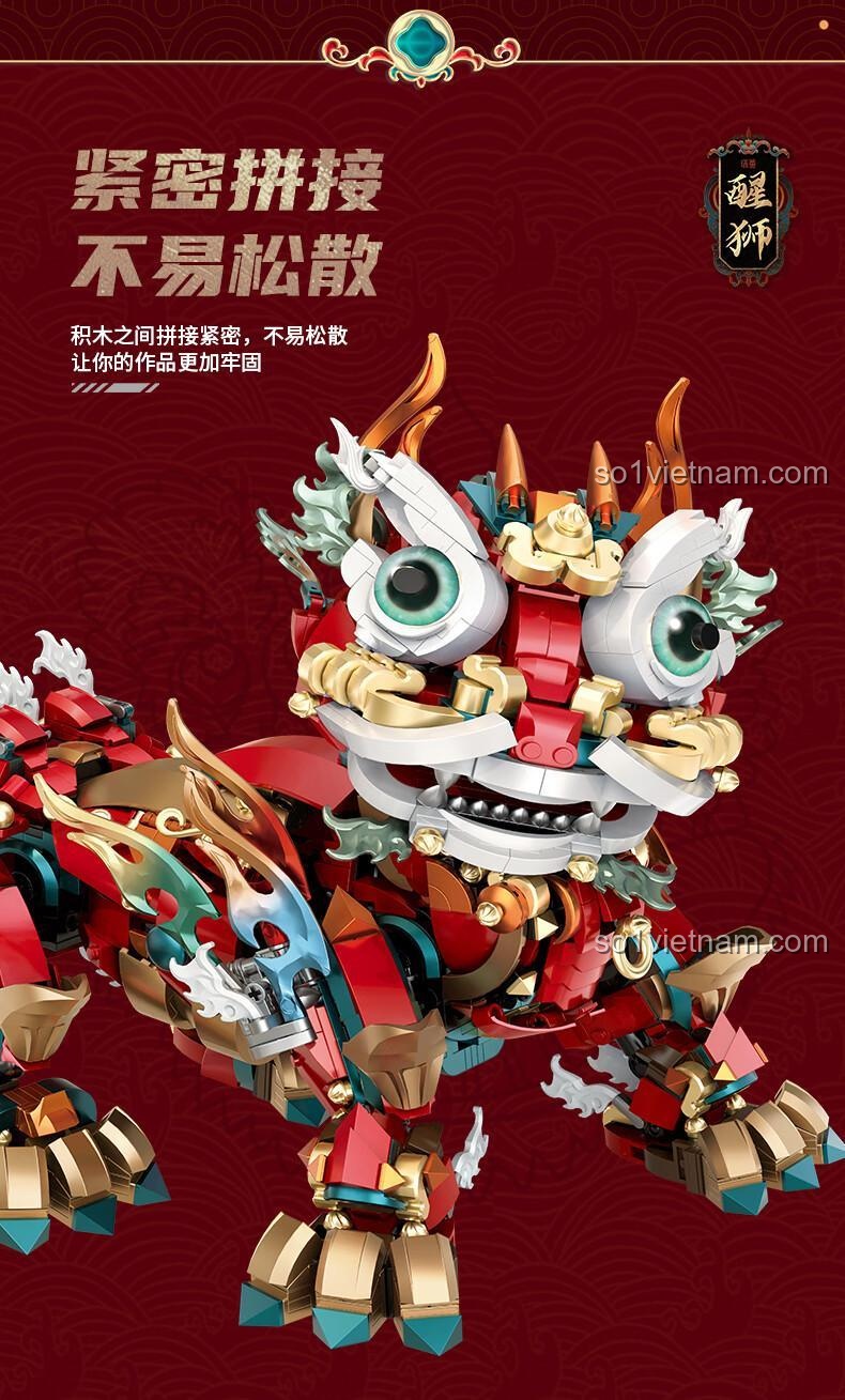 Quá trình lắp ráp mô hình Sư tử Trung Hoa "Tài Lộc Đầy Nhà" 1966 mảnh, đồ chơi xếp hình 炽造社 D2202