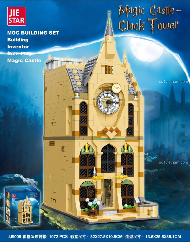 Mô hình Tháp đồng hồ Hogwarts JJ9005 JIESTAR và hộp đựng