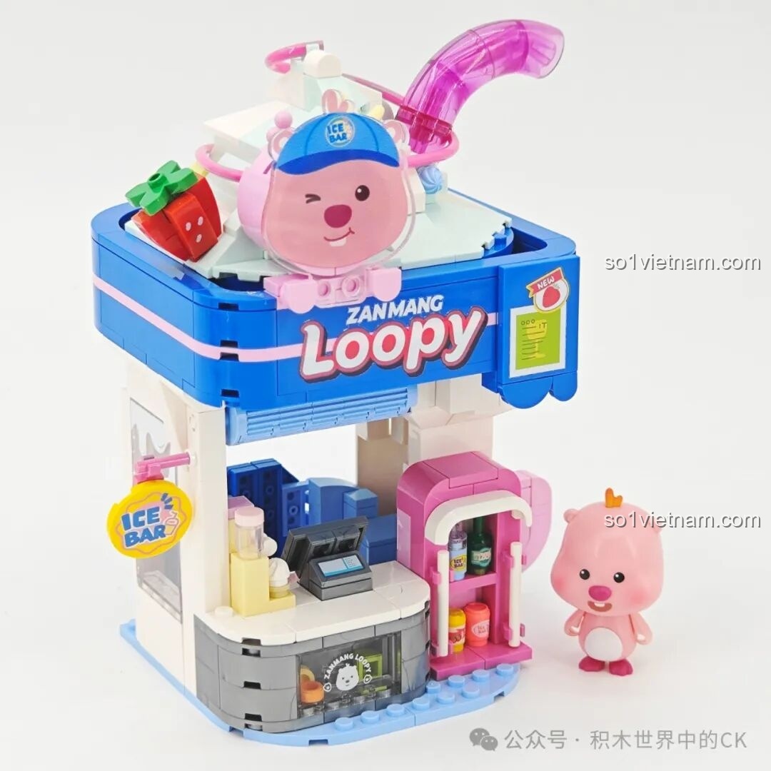 Mô hình lắp ráp TOP TOY TC2329 Quầy Kem hoàn chỉnh bên cạnh minifigure Zanmang Loopy đáng yêu.