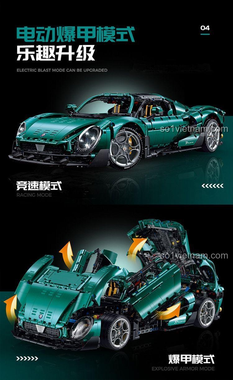 Mô hình siêu xe Alfa Romeo màu xanh lá, tỉ lệ 1:8, bộ lắp ghép 古励GULY 10621, với hệ thống phun khói hoạt động