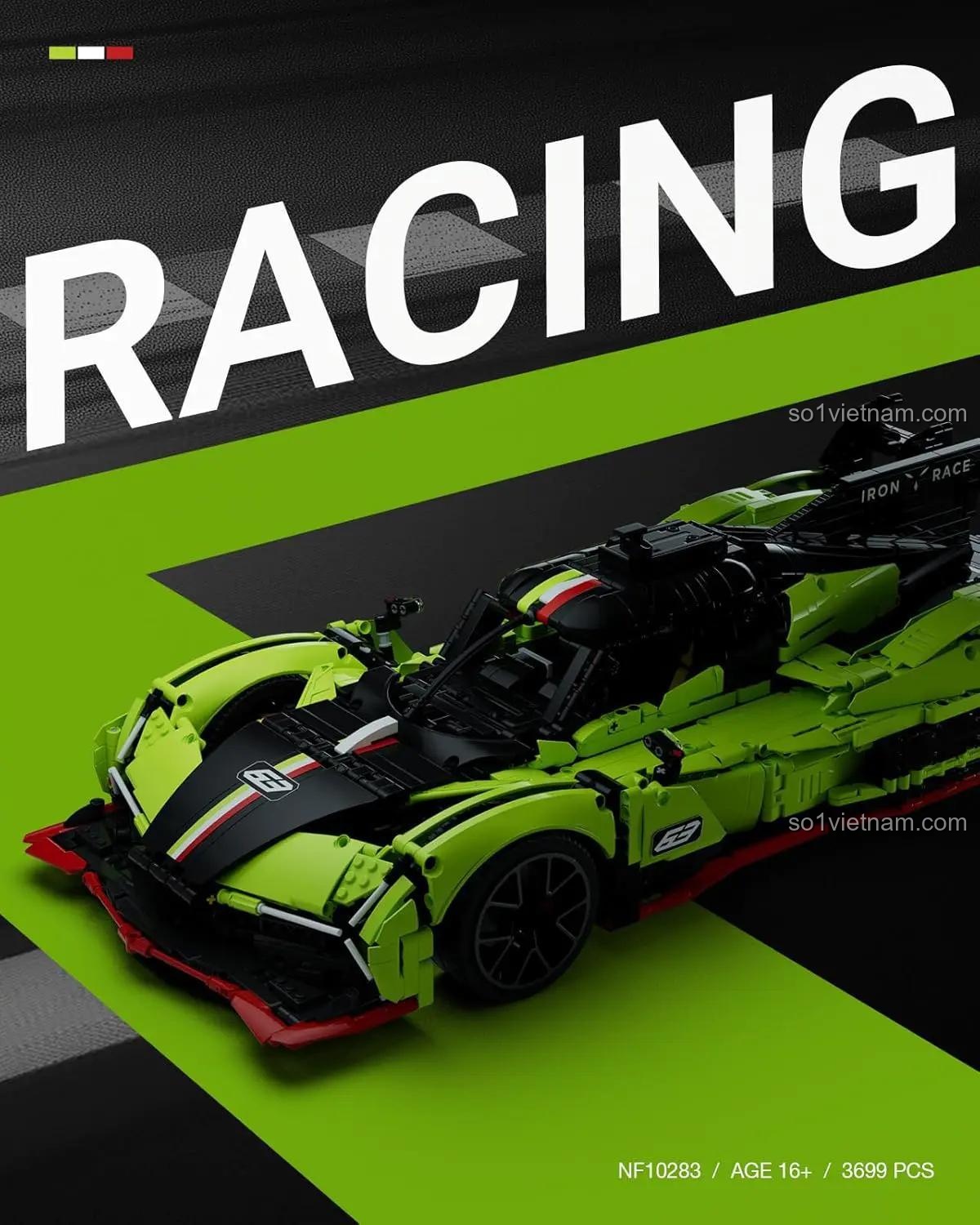 Mô hình xe Lamborghini SC63 Nifeliz NF10283, có chữ "RACING", trên nền đường đua